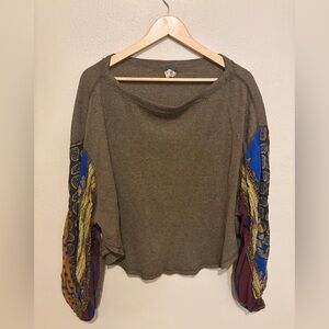 We The Free Multicolor Patchwork Sleeve Blouse